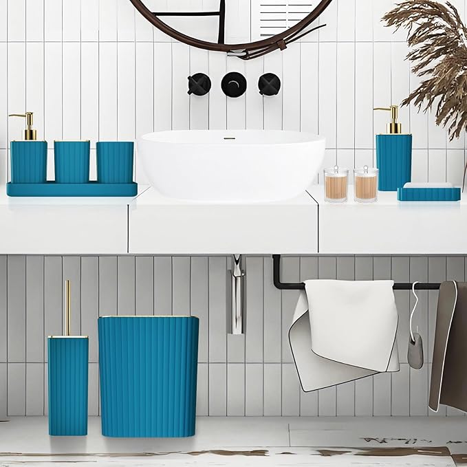 28PC Bathroom Accessories Set - Gorgeous Teal Bathroom Set with Shower Caddy and Shower Curtain, Bathroom Accessory Set, Soap Dish & Trash Can