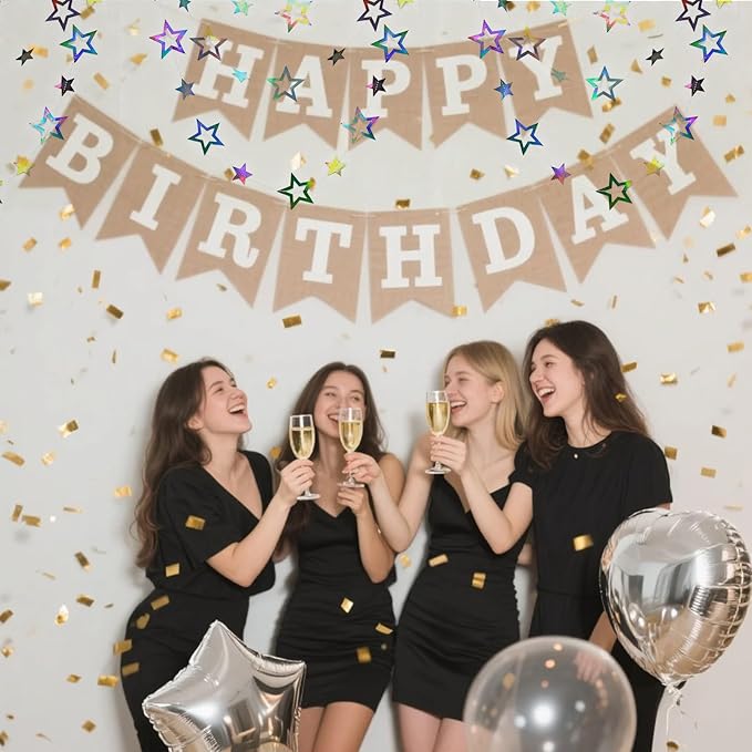 52 Feet Star Garland Banner Decorations for Party,Gold Star Hanging Bunting Banner Hanging Glitter Stars Garland Christmas Birthday Decorations (4 Pack Hollow Star)