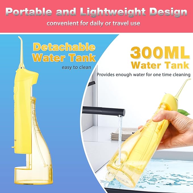 TOVENDOR Electric Water Dental Flosser Teeth Pick, Cordless Flossers Oral Irrigator IPX7 Waterproof 300ML Rechargeable Travel Water Teeth Cleaner with 5 Tips for Home Braces Care Gums Deep Cleaning