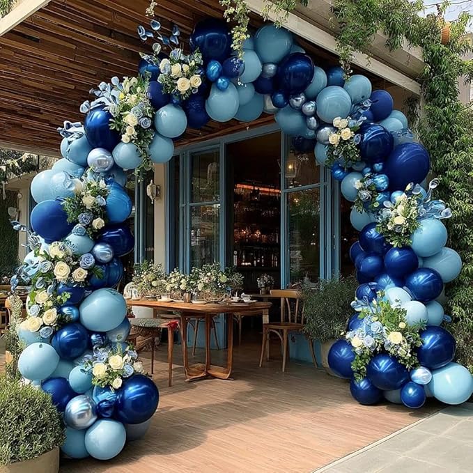 Navy Royal Blue Balloon Arch Kit Double Stuffed Metallic Blue Balloon Garland Varied Sizes for Birthdays Baby Showers Graduations Weddings Proms More Special Occasions
