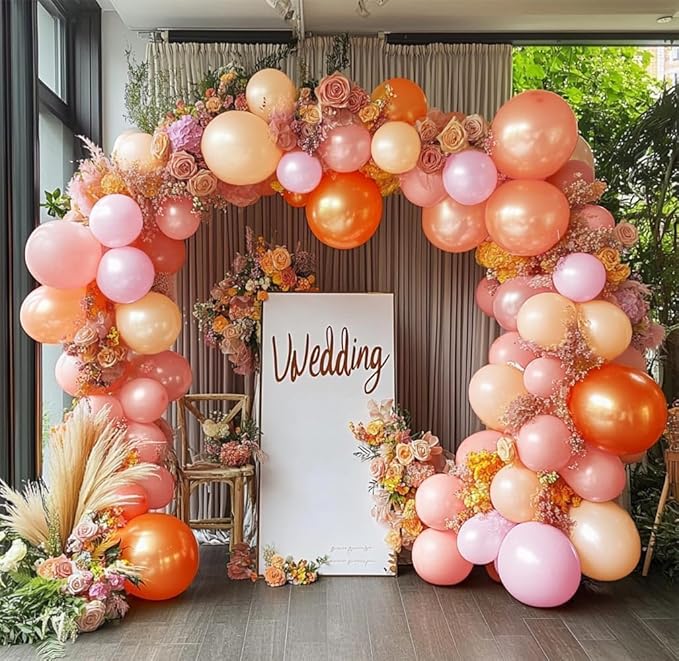 Pink Orange Balloons Double Stuffed Pearl Balloon Arch Latex Rose Light Pink Nude Balloon Garland for Birthday Baby Shower Wildflower Wedding Bridal Shower Warmful Home Party Decoration