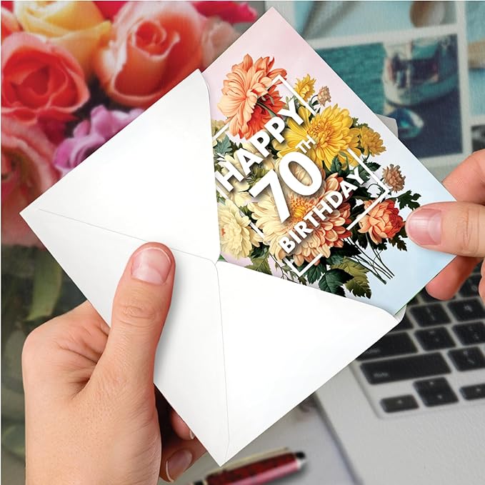NobleWorks 70th Birthday Milestone Paper Card with 5 x 7 Inch Envelope (1 Card) Flowers For Milestones - 70 C10588MBG