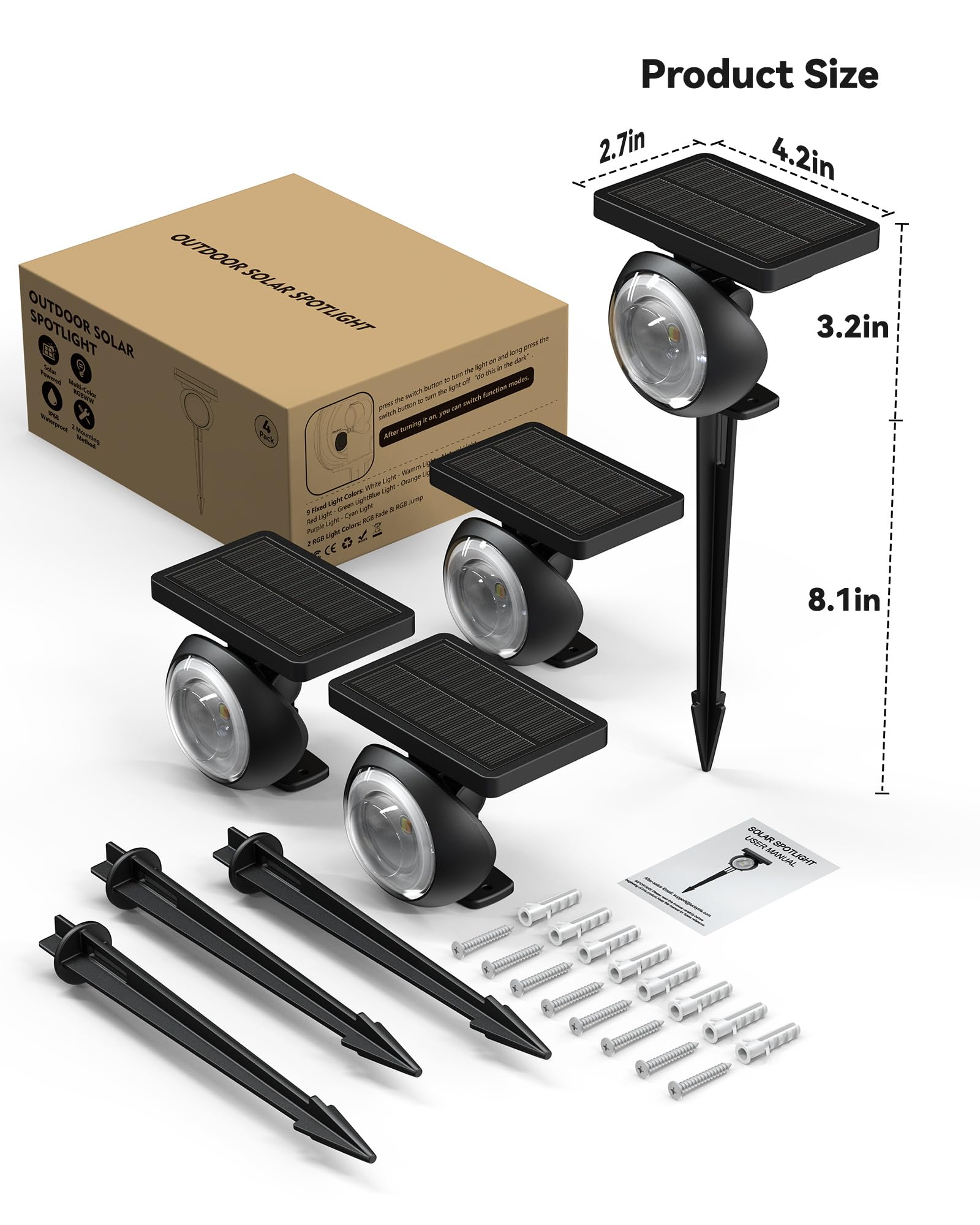 Focusing Solar Spot Lights Outdoor Waterproof, RGB+3CCT Tree Uplights 4Pack