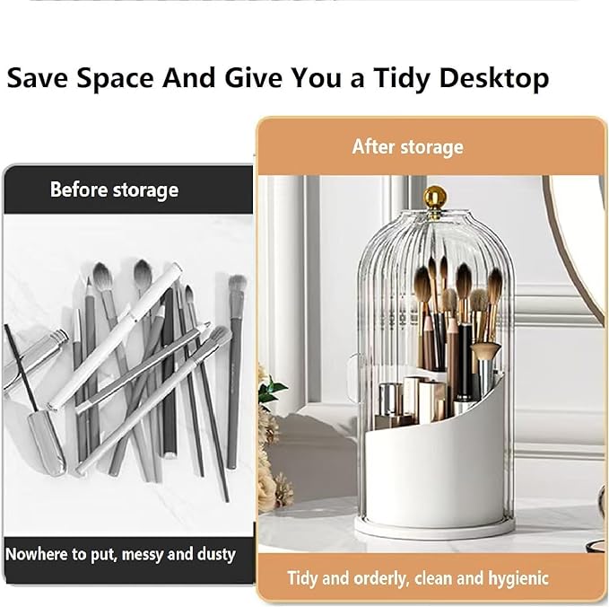 Makeup Brush Organizer Toothbrush Holder with Transparent Door Lid, 360 Rotating Sliding Opening, Door Dustproof&Waterproof for Vanity Bathroom Bedroom (Black)