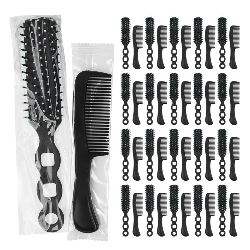 Gisdo 50 Pcs Hair Brush Combs Set in Bulk for Homeless Individually Wrapped Curly Thick Long Smoothing Hair Brush Detangling Hairbrush for Women Kids Hotel Homeless Nursing Charity (Black)