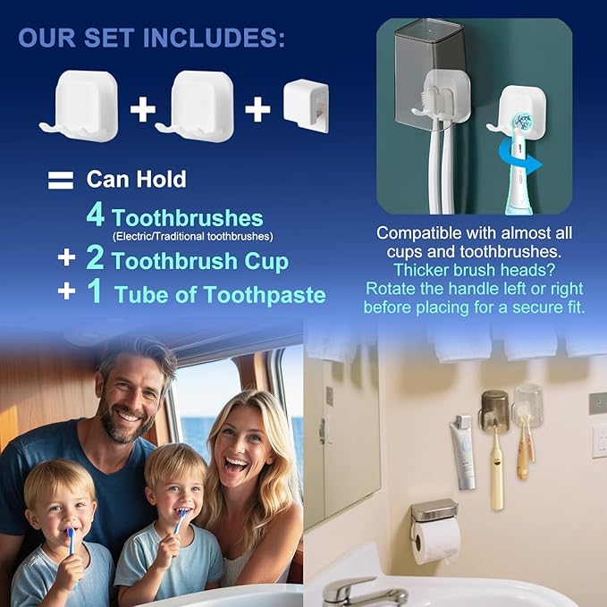 Cruise Toothbrush Holder Magnetic for Cruise Ship Bathroom – Holds 4 Toothbrushes, Toothpaste & 2 Toothbrush Cups – Compact Cruise Essentials 2025 2026 for Small Cabins – Lightweight Travel