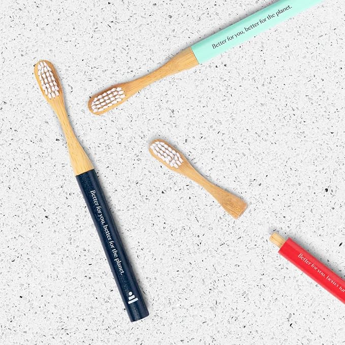 Better & Better Natural Bamboo Toothbrush for Kids | Extra Soft Bristle Toothbrush | 100% Plant-Based | Reusable Handle, Replaceable Brush Head | Eco-Friendly, Zero Plastic (Variety Pack of 3)