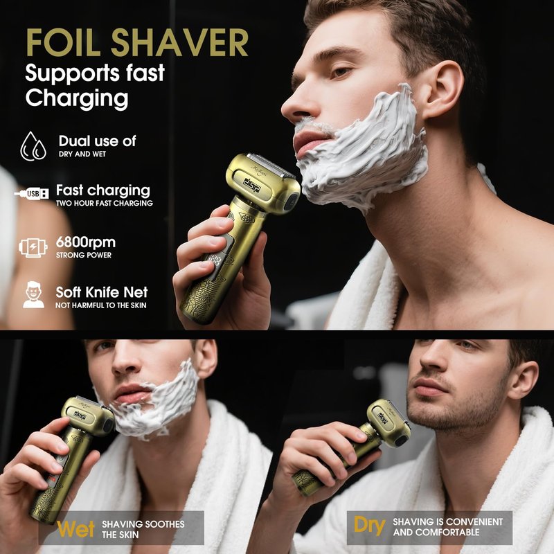 DSP Mini Electric Foil Shaver for Men, Portable Travel Razor with LED Display, Close Shaver Stubble Trimmer, IPX6 Waterproof Cordless Rechargeable Shaver for Face, Travel Lock, Bronze