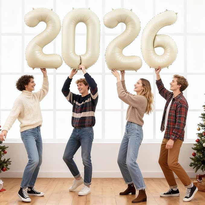 2026 Balloons Beige,40Inch Cream Huge Foil Number 2026 Balloons Nude for Happy New Year Eve Graduation Decorations