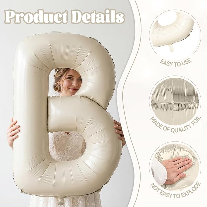 Biapian 40 Inch OH BABY Letter Balloons, Big Beige Foil Balloons, 6 Pcs Giant Alphabet Large Balloon Neutral Balloon Banner Sign for Baby Shower Birthday Gender Reveal Party Decoration