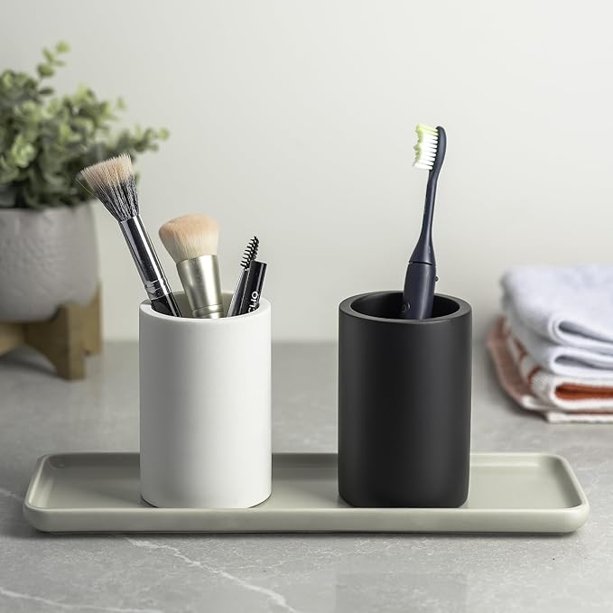 White Resin Bathroom Tumbler Cup - White Toothbrush Holder, 4x2.75 Inch, 12oz Capacity, Minimalist Vanity Countertop Organizer