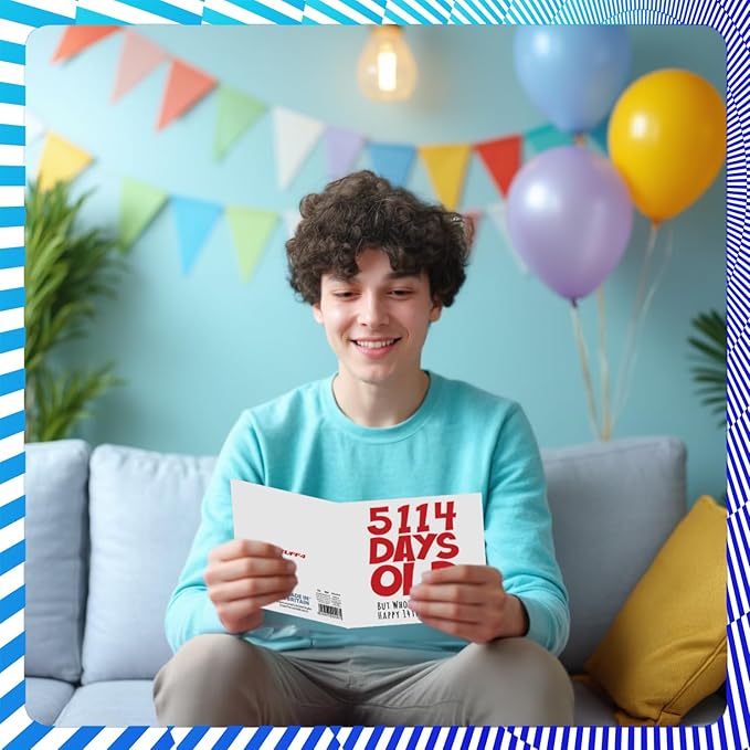 Stuff4 Funny 14th Birthday Card - 5114 Days Old - Hilarious 5.7 x 5.7 Inch Greeting Card for Men, Women, Grandma, Grandpa, Mom, Dad - No Ink Smudge for Messages - Birthday Card Humor for Adults