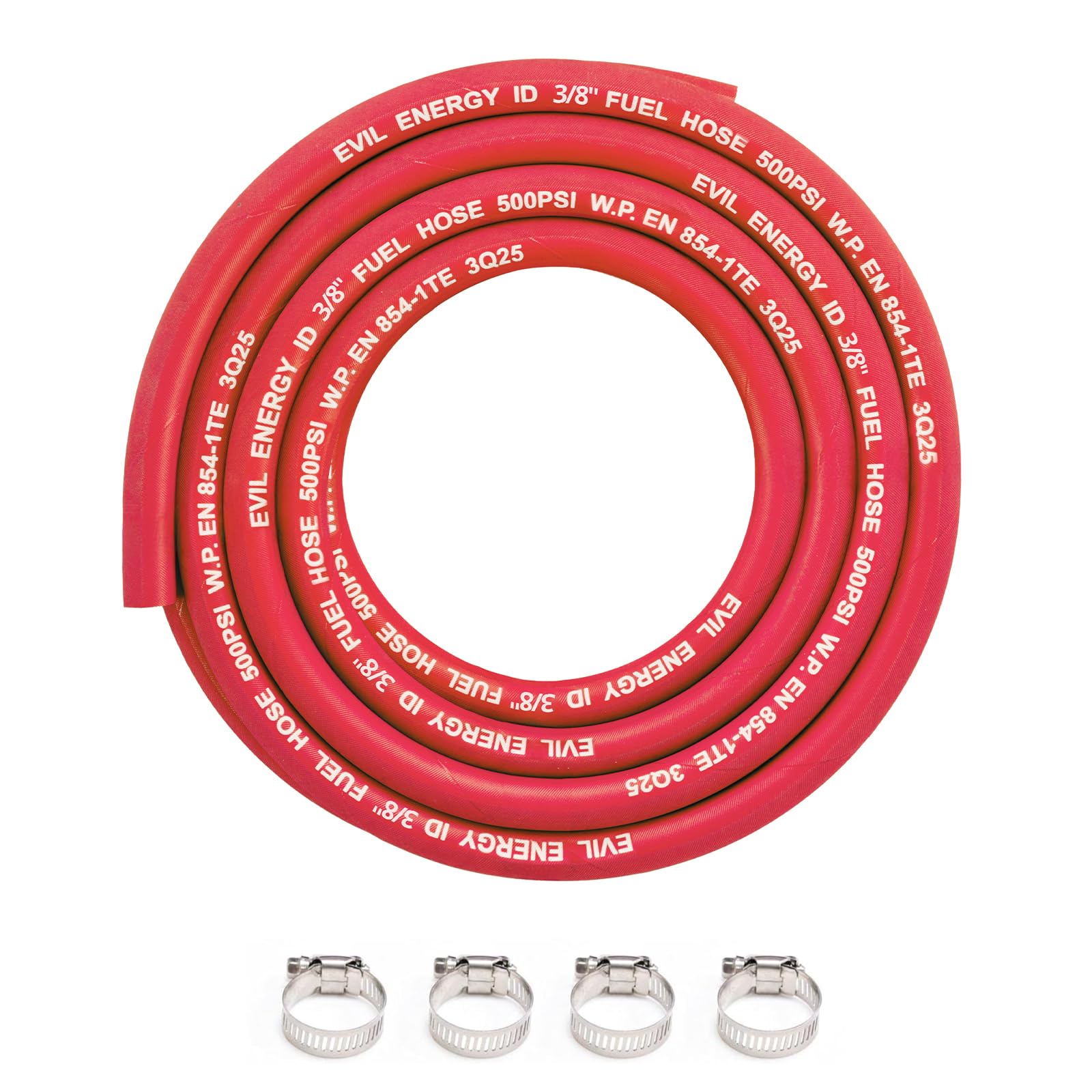 EVIL ENERGY 3/8 High Pressure Fuel Line Hose 15FT 500PSI E85 for Fuel Systems Engines NBR Rubber EN854-1TE Red