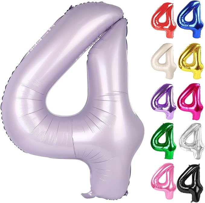 Lilac Number 4 Balloon 40 Inch, Lavender 4 Balloon Number, 4th Birthday Decorations, Lilac Mauve Party Supplies for Boys Girls