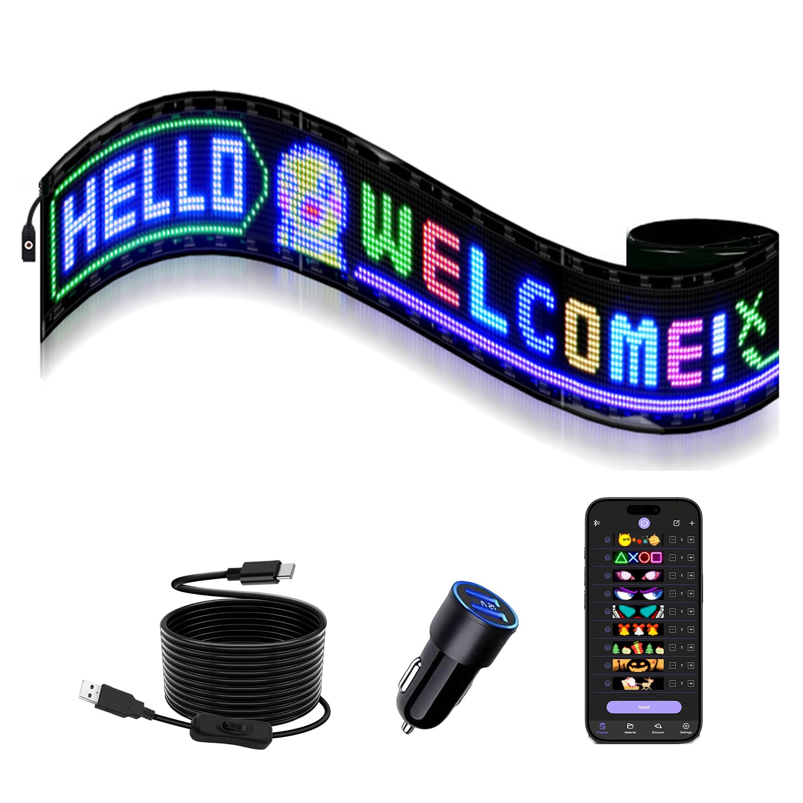 Multifunctional Bright 1PCS Devil Eyes for Trucks Windshield - 77in x 8in [ Upgraded Chip Two Screens 100% Synchronized ] Progra
