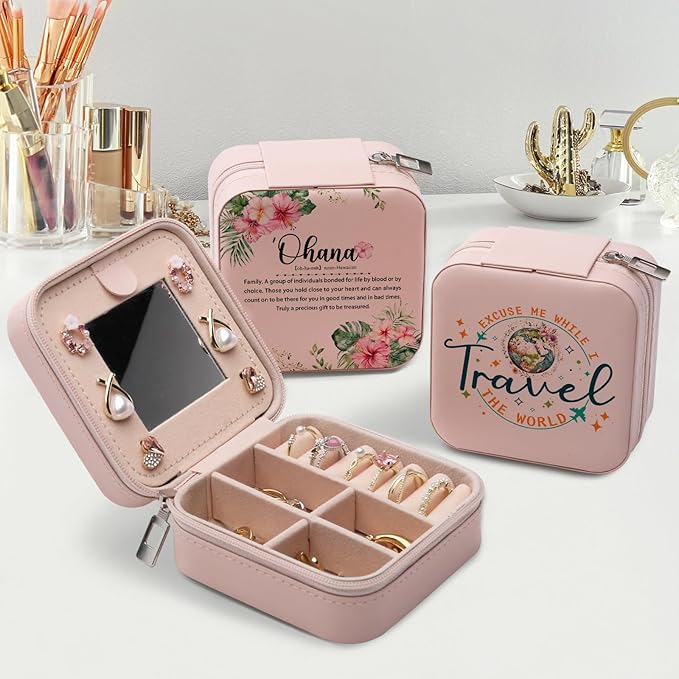 Hawaii Gifts Hawaiian Travel Souvenirs Gifts for Women, Hawaiian Tropic Ohana Jewelry Box Gift for Hawaii Trip, Travel City Themed Gifts Travel Essentials Jewelry Case Organizer