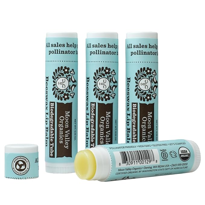 Moon Valley Organics Beeswax Lip Balm for Moisturizing Lips and Cuticles (COOL MINT VANILLA, 4 Count (Pack of 1))