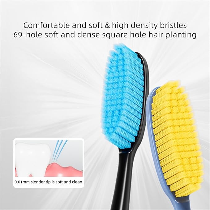 Extra Soft toothbrushes for Adults，Suitable for Sensitive Teeth and People with periodontal Disease,Big and Long Toothbrush Head. 4 Count (Pack of 1)