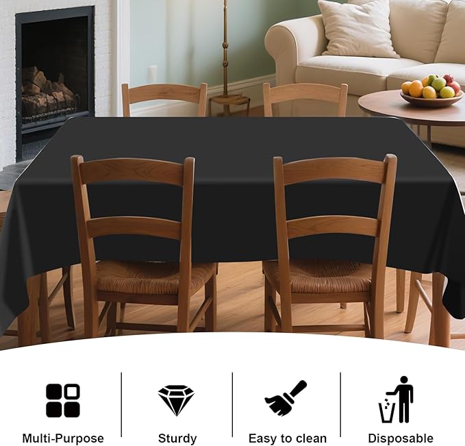12 Pack Premium Black Plastic Table Cloth -70 X 120 Inch Rectangle Tablecloth, Disposable Tablecloth Plastic Table Cover for Parties (12, Black, 70" X 120" Rectangle)