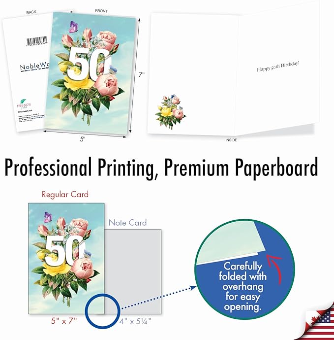 NobleWorks - 50th Funny Card for Birthday - Milestone Bday of 50 Years, Celebrate and Congrats Notecard with Envelope - Floating Numbers 50 C9457CMBG