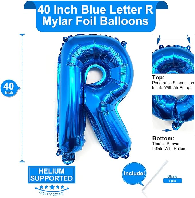 Lovoir 40 Inch Large Blue Letter R Balloons Big Size Jumbo Mylar Foil Helium Balloon for Birthday Party Celebration Decorations Alphabet Blue R