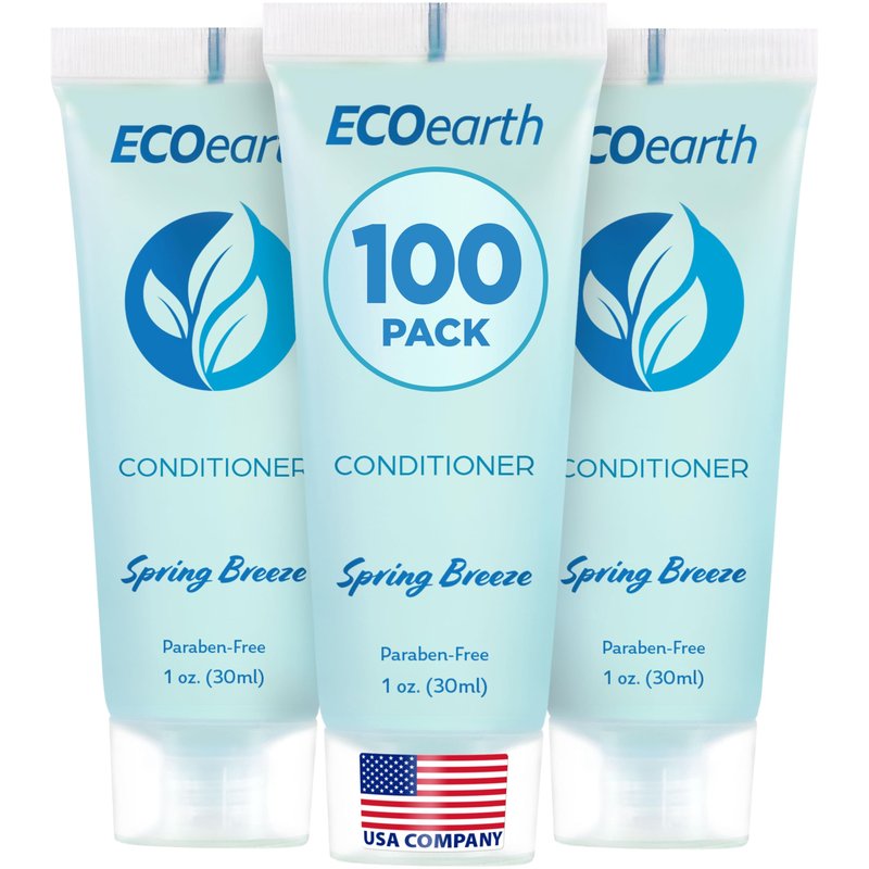 EcoEarth - Travel Size Conditioner - 1 fl oz, 100 PK, Spring Breeze - Delight Your Guests with Revitalizing and Refreshing Hotel Conditioner - Small Size Travel Amenities - Hotel Toiletries in Bulk