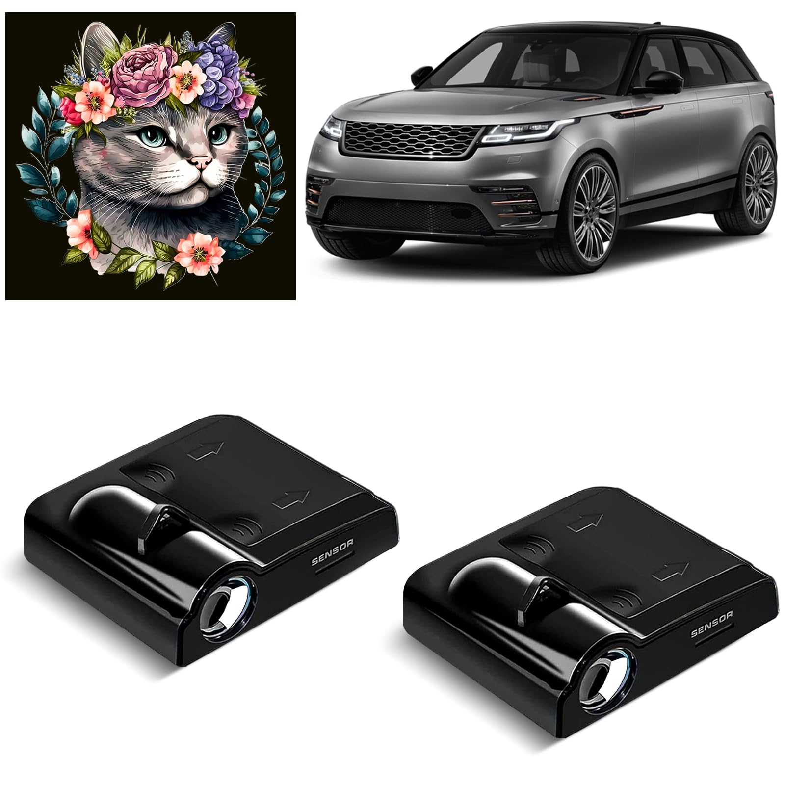 2PCS Cute Kitten Car Door Lights Projector, Universal Car Door LED Projector Lights, Fit for All Car Models