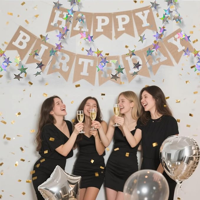 52 Feet Star Garland Banner Decorations for Party,Gold Star Hanging Bunting Banner Hanging Glitter Stars Garland Christmas Birthday Decorations (4 Pack Round Star)