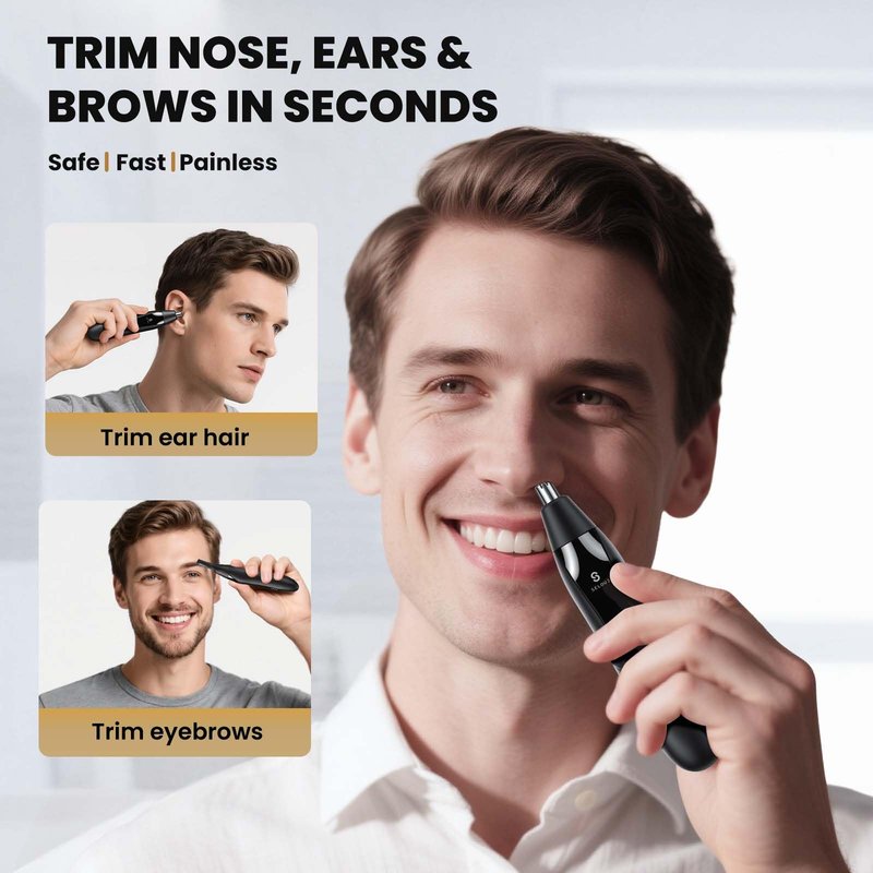 Selouj Ear and Nose Hair Trimmer for Men, 2026 Professional Painless USB Rechargeable Eyebrow & Facial Electric Hair Trimmer for Men Women, Powerful Motor, Dual Edge Blades, IPX7 Waterproof Easy Clean