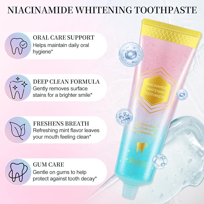 Niacinamide Whitening Toothpaste,100g Niacinamide Toothpaste to Fresh Breath, Sensitive Teeth Safe, Stain Removal & Gum Care for Coffee/Tea/Smokers (100 G)