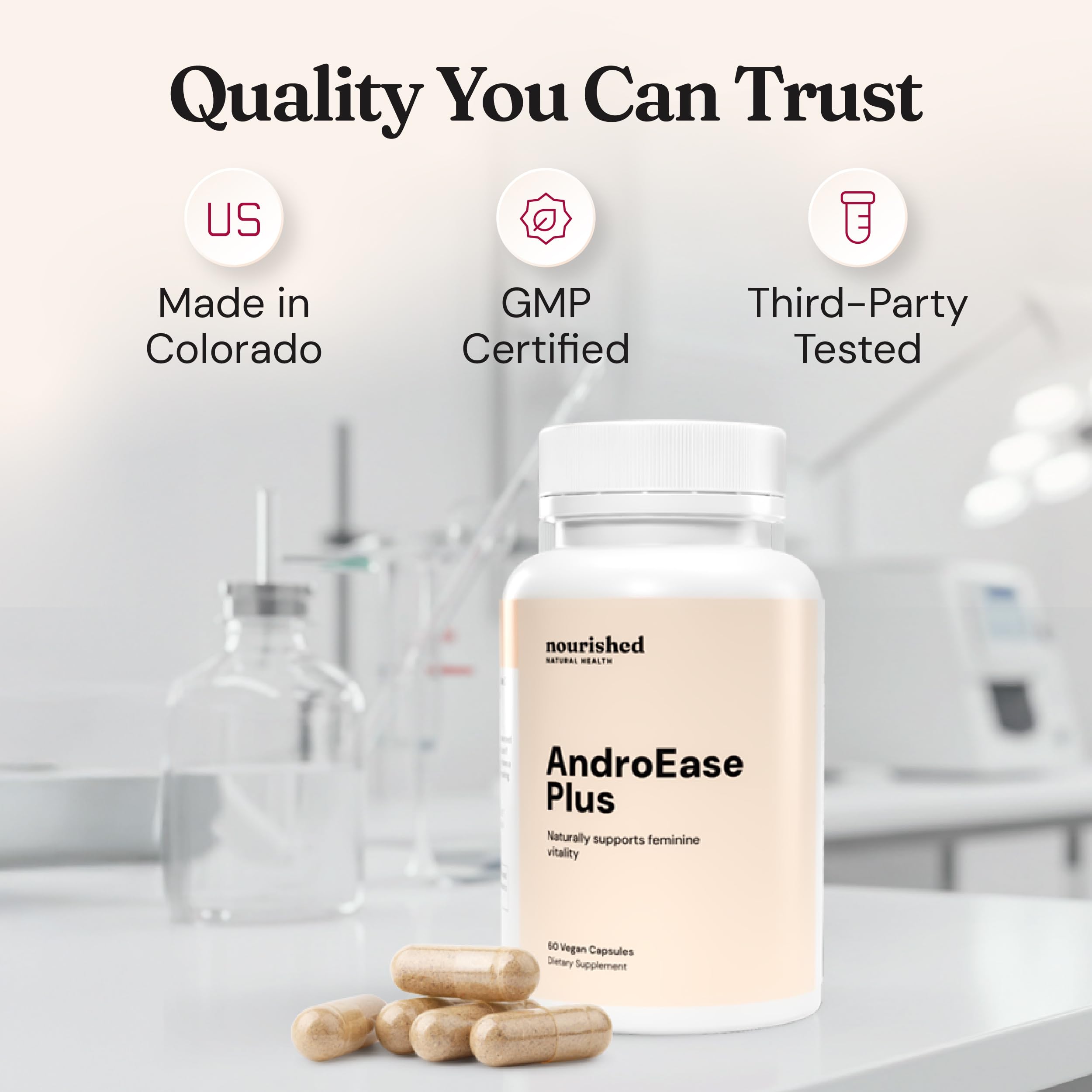 Nourished AndroEase Plus - Vegan Hormone Balance for Women - Zinc, Reishi, Green Tea and Saw Palmetto for Women - for Energy, Vitality, Facial Hair and Daily Wellness - 60 Capsules, Made in USA