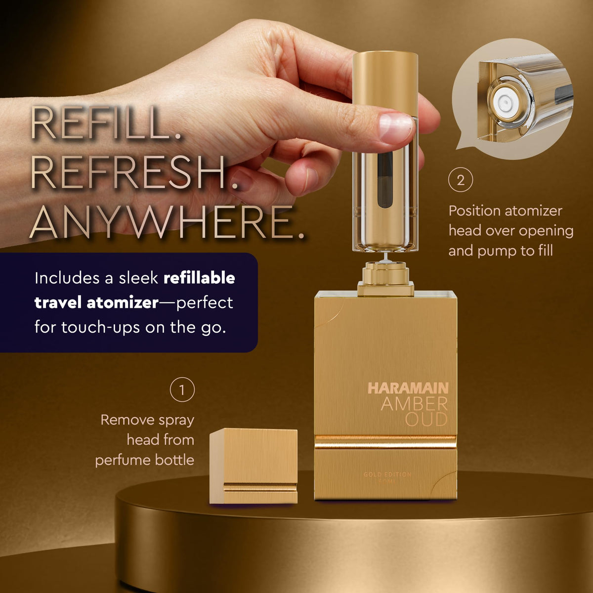 Al Haramain Amber Oud Gold Edition Eau De Parfum Spray 60ml + ATOMIZER – Unisex Perfume Arabian Perfumes for Women & Men – Long-Lasting Sweet Fragrance Arabic Cologne – Men & Women's Gift (2 oz.)