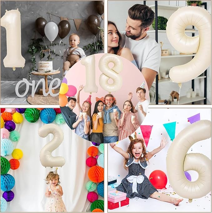 40 inch Cream White Number Balloon Giant Foil Helium Balloons Beige Number 3 Balloon for 3rd Birthday Party Anniversary Decorations Supplies