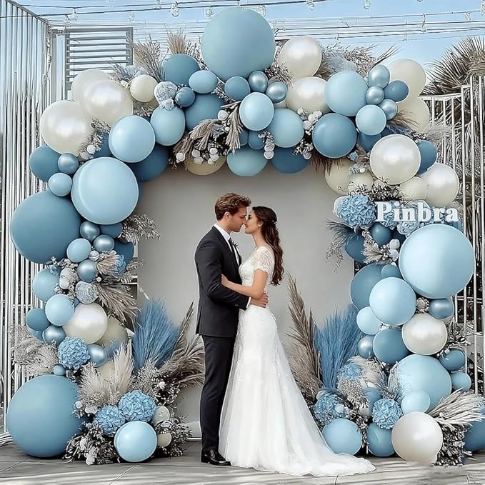 Dusty Blue Balloon Garland Double Stuffed Slate Pastel Blue White Sand Pearl Balloon Arch Kit for Baby Shower Birthday Bridal Wedding Graduation Easter Party Decorations