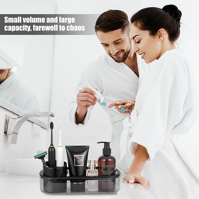 Black Toothbrush Holder for Bathroom,Detactable Bathroom Tray for Men,Electric Tooth Brushing Holder,Bathroom Countertop Organizer,Tooth Brush Toothpaste Caddy Storage,Vanity Sink Accessories