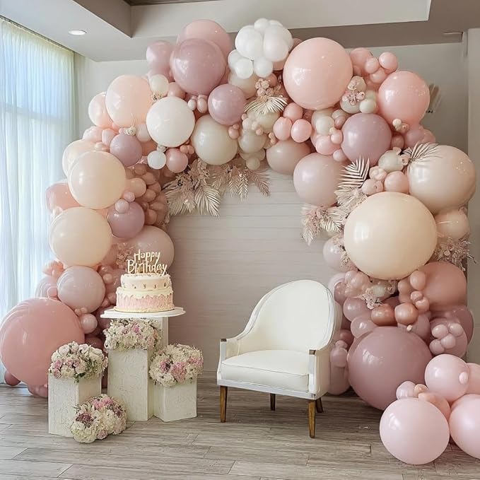 Dusty Pink White Balloon Garland Double Stuffed Baby Pink Nude Beige Balloons Cream Balloon Arch Kit for Boho Baby Shower Easter Birthday Bridal Shower Wedding Mother's Day Party Decorations