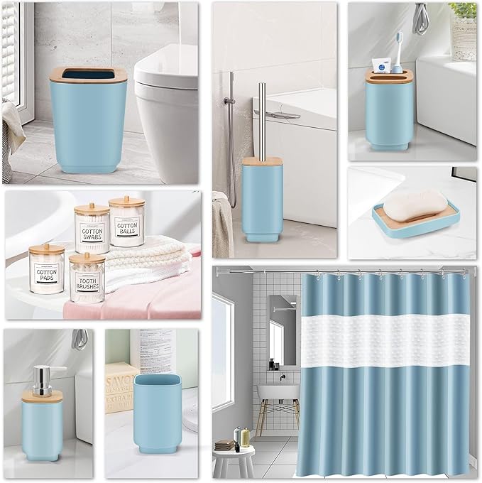 IMAVO Bathroom Accessories Set,Blue Bathroom Set,11 Pieces Bathroom Accessory Set,Trash Can for Bathroom Accessories Décor and Housewarming Gifts