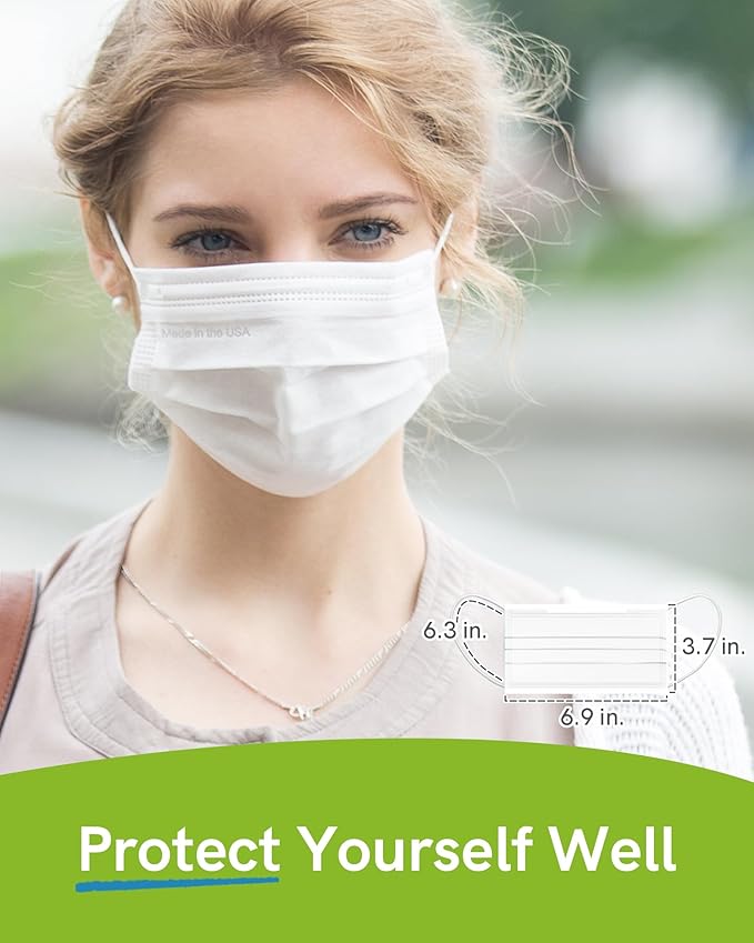 FriCARE Made in USA Disposable Face Masks, 3-Ply ASTM Level 3 Medical Grade, Breathable & Comfortable for Adult Daily Work/Sun Protection, 50 Pack Frosted Glacier