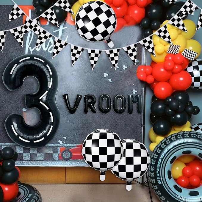 134pcs Balloons Race Car Party Supplies - Racing Car Theme Decorations Kit With Number Balloons, Garland, Vroom Birthday Party Decorations
