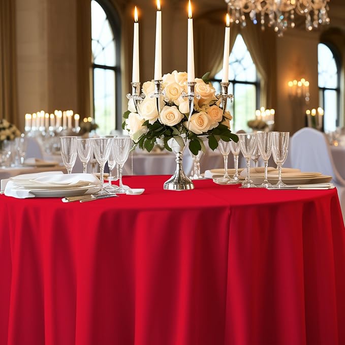 12 Pack Premium Red Plastic Table Cloth -120 Inch Round Tablecloth, Disposable Tablecloth Plastic Table Cover for Parties (12, Red, 120" Round)