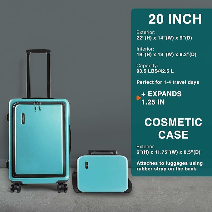 TRAVELARIM Luggage Sets 3 Piece, 20 Inch Carry on Luggage and 24 Inch Suitcases with Wheels Spinner, Durable Hard Shell Suitcase Set, Expandable Travel Suitcase, Teal