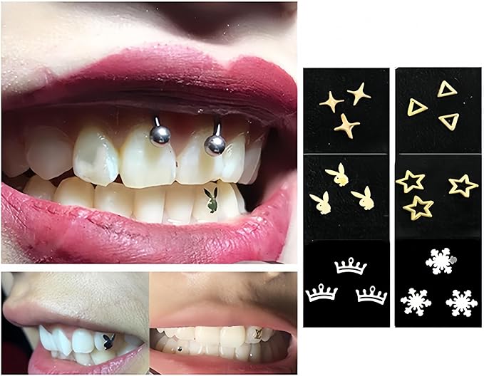 Tooth Gems Silver Alloy Ultra-Thin 3-Pack Reusable Trendy Spider Butterfly Rabbit Multi-Use Women Party Nail Art (Silver,Butterfly B)