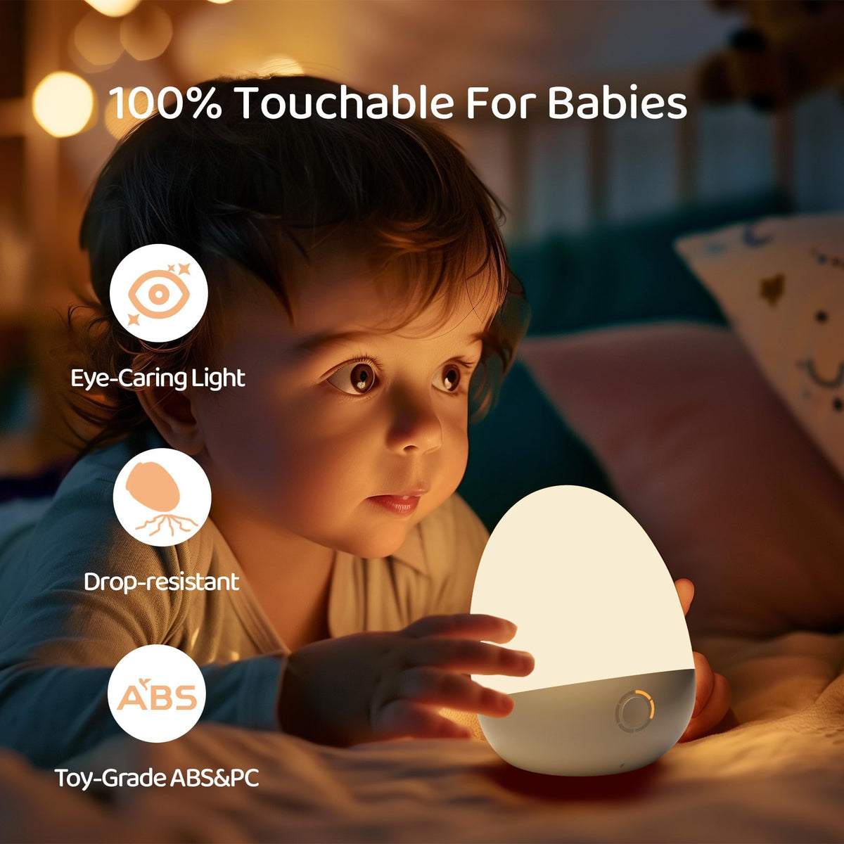 ZUZUKID Touch Egg Night Light for Baby Nursery, Rechargeable Portable Kids Nightlight Lamp with 1-6H Feeding Timer, 3 Color Temperatures Dimmable, Ideal for New Moms of Toddlers