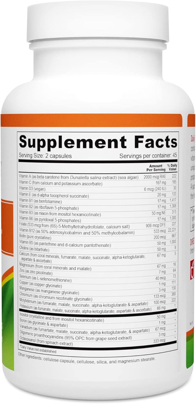 Wellness Resources Daily Energy Multiple Vitamin - 90 Capsules - Methylated Daily MTHFR Multivitamin Without Iron - Vitamin B12, Folate, & Bioavailable B Vitamins - Best Supplement for Energy & Mood