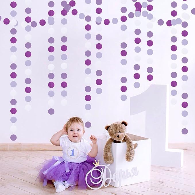 Purple-Lavender White Anniversary Party-Decoration Garland - 52Ft Women Girl Birthday Streamers Baby Bridal Shower Banner Wedding Engagement Bachelorette Graduation Lasting Surprise