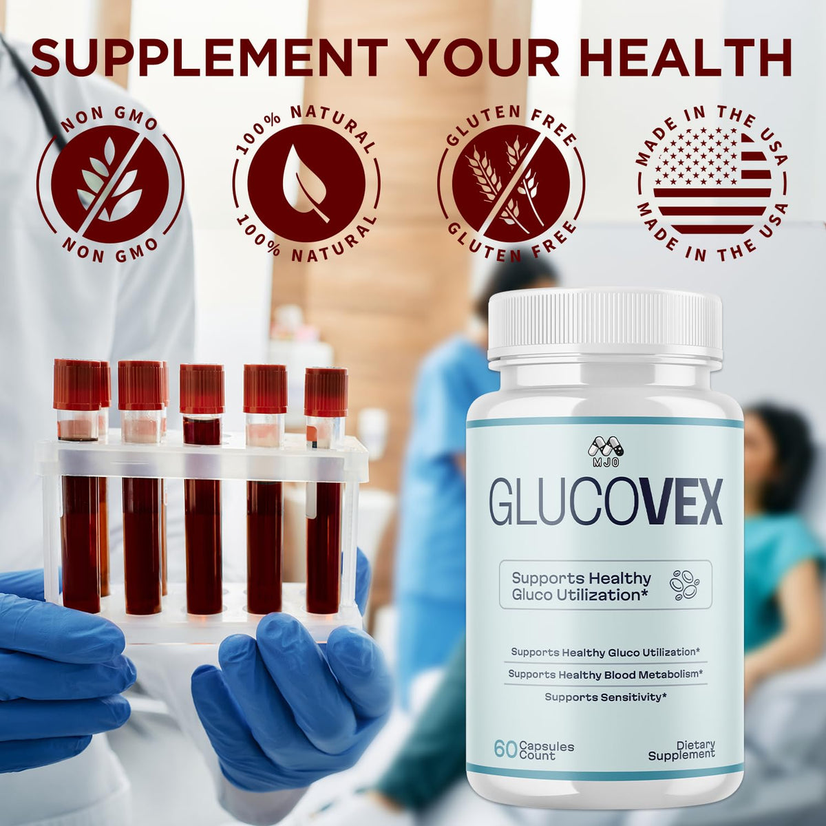(2 Pack) Glucovex Capsules, Official Glucovex Pills with All Natural Ingredients, Advanced Glucovox Overall Health and Wellness Vitamin Supplement with Max Strength Multivitamin Support (120 Capsules)