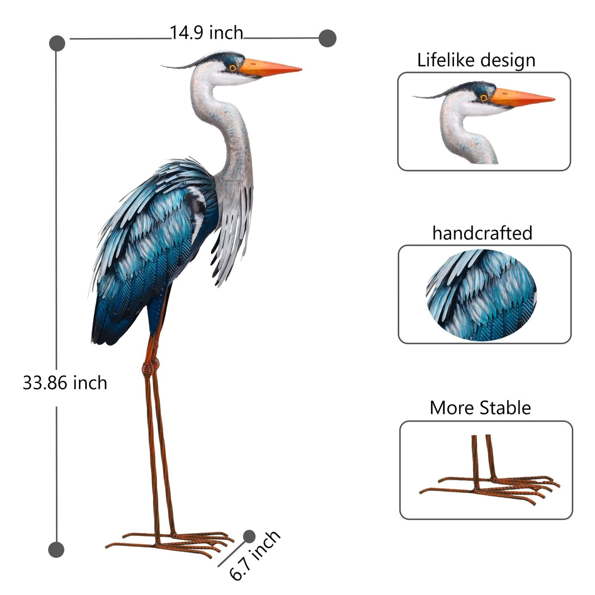 chisheen Outdoor Heron Statues Garden Decor Crane Statues Metal Yard Art Statue All Weather Resistant for Lawn Patio Porch Backyard Home Decoration Large Size