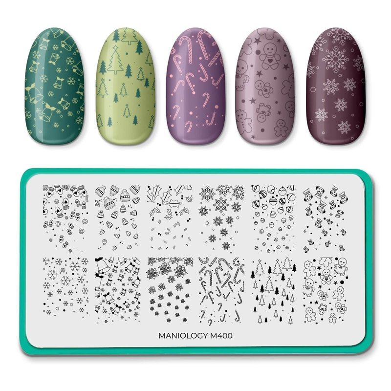 Maniology Holiday Cheer Nail Stamping Plate Set | 3-Piece Christmas-Themed Manicures, Winter-Inspired Nail Designs – Reusable, Rectangular Stainless Steel Nail Art Templates for DIY Manicures