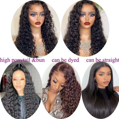 Flyzhuim 4x4 Closure Wigs Human Hair Water Wave Human Hair Wigs 18inch Wet And Wavy Wig Natural Black Lace Closure Wigs for Women Human Hair Deep Water Curly Wig With Baby Hair