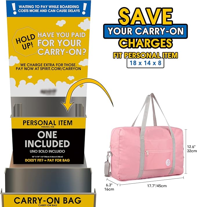 For Spirit Airlines Personal Item Bag Foldable Travel Duffel Bag Tote Carry on Luggage Duffle Overnight for Women and Men